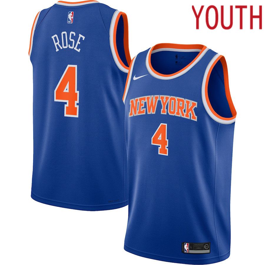 Youth New York Knicks #4 Derrick Rose Nike Blue Swingman NBA Jersey->youth nba jersey->Youth Jersey